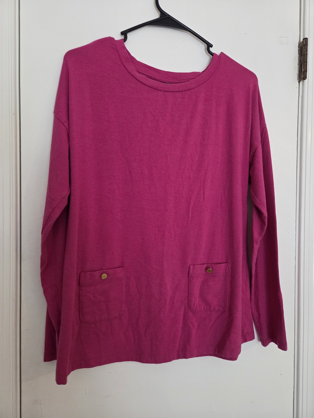 Joan Rivers Magenta Long Sleeve Pocket Top Sz XS (Fits Like Large)